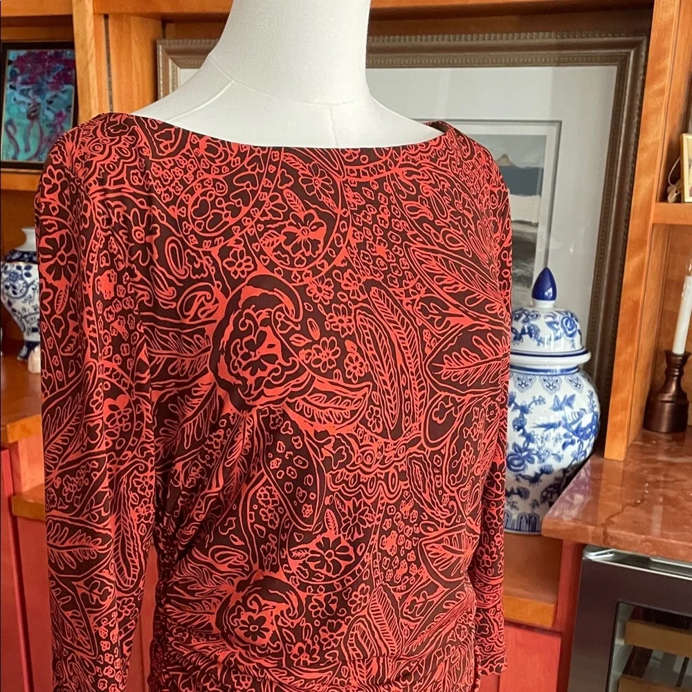 Sara Campbell Red and Brown Paisley Shirred Dress Fits 6-8 - Picture 5 of 13